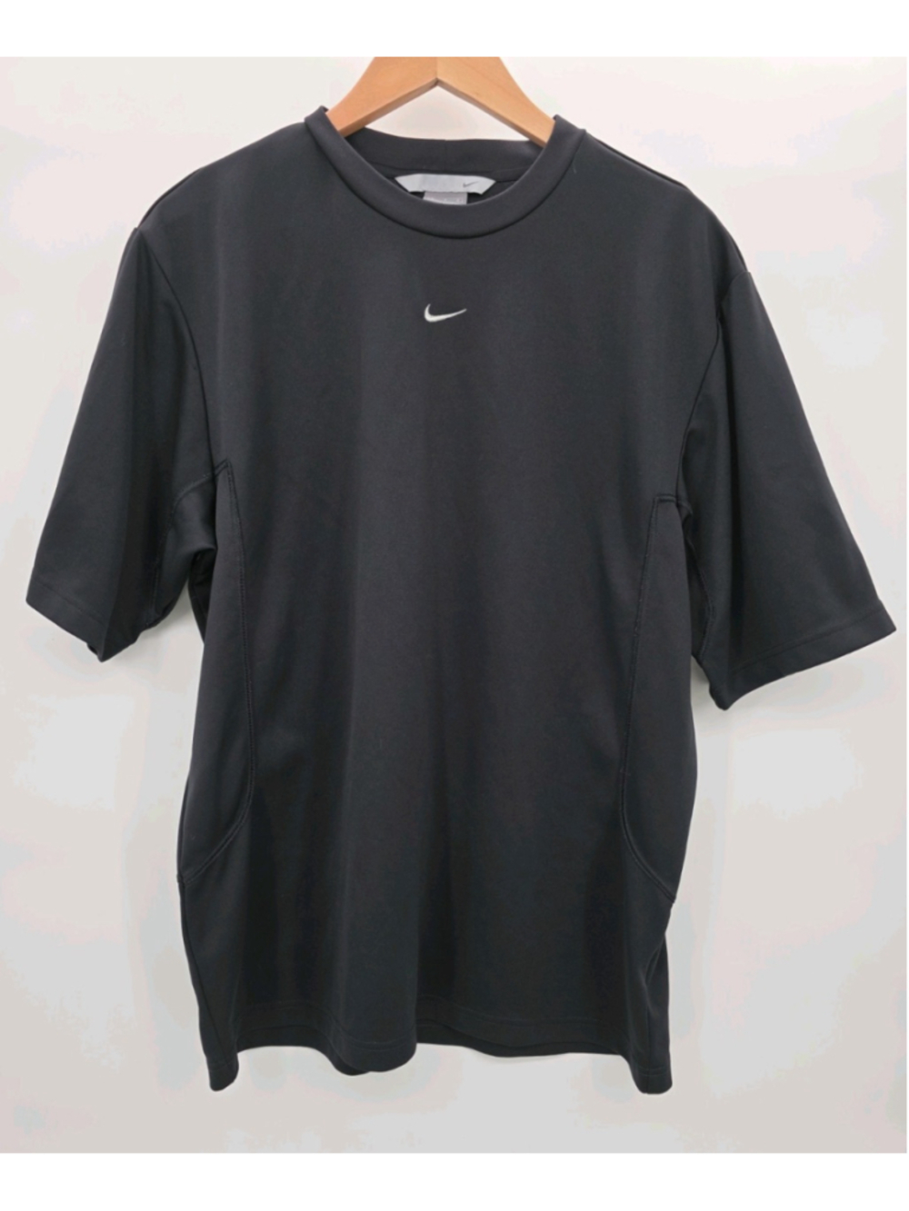 Vintage Y2K Nike FitDry T-Shirt Mens L Black Mini Swoosh Polyester Silver Tag